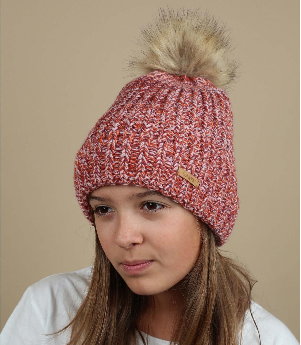 bonnet fille rose pompon fourrur Kids Hattie Beanie rust